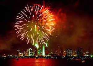 Fireworks over City - 4th of July Fireworks over City