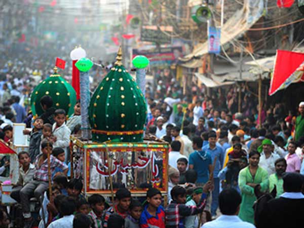 Muslim procession celebrating Muharram in Allahabad, India.