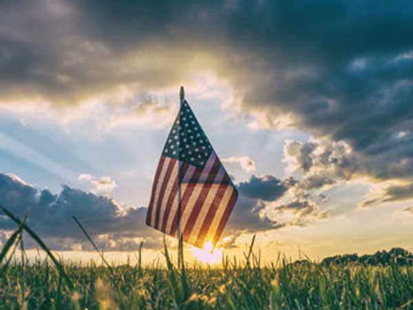 American Flag in the morning sun.