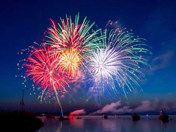 Fireworks above the harbor of Lubec, Miane.