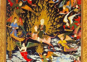 Painting of Muhammad ascending into heaven - Isra and Mi'raj Painting of Muhammad ascending into heaven