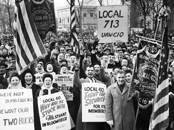 Local 713 and 410 UAW-CIO on strike for better wages.