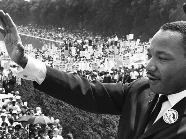 Martin Luther King Jr. speaking at rally in Washington DC.