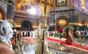 Pascha church ceremony in large church - Orthodox Easter Pascha church ceremony in large church