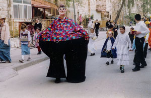 Jewish youth celebrating with parade - Purim Jewish youth celebrating with parade