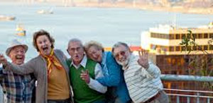 Group of seniors out on streets having fun - Senior Citizens Day Group of seniors out on streets having fun