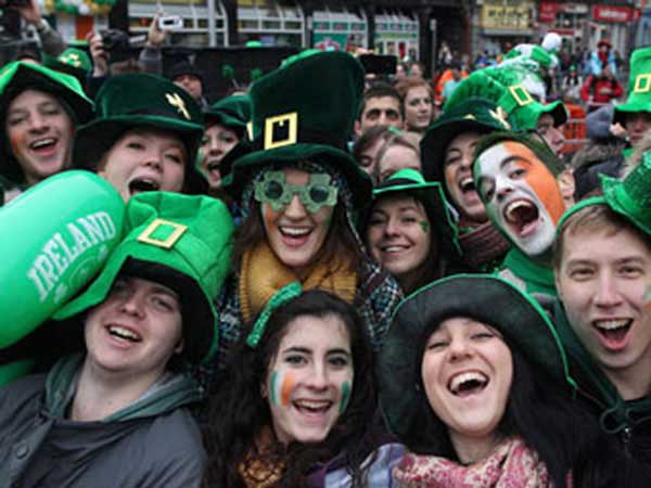 St Patricks Day celebrations on the streets in wonderful green ensemble.